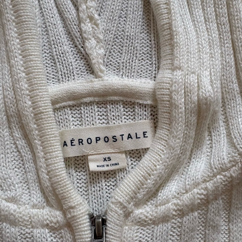 Aeropostale White Ribbed Hooded Cardigan - Picture 3 of 3